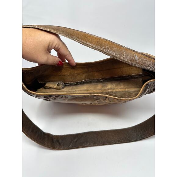 Civico 93 NWT Genuine Embossed Brown Leather Made in Italy Shoulder Bag Purse - Picture 4 of 9